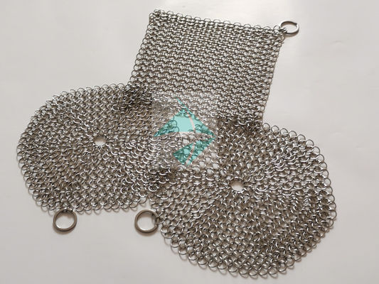 7"x7" roestvrijstalen keten post ring mesh scrubbers voor gietijzeren kookgerei