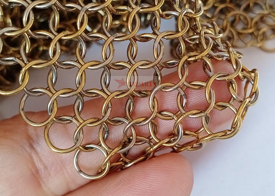 0.8x7mm Roestvrij staalmetaal Ring Mesh Curtains Gold Color Used voor Ruimteverdeler