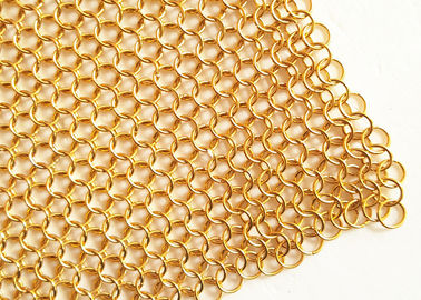 2MM Dia 20mm OD de Gouden Stof van het de Ringsnetwerk van het Kleurenmetaal voor Hotel Metaalgordijn